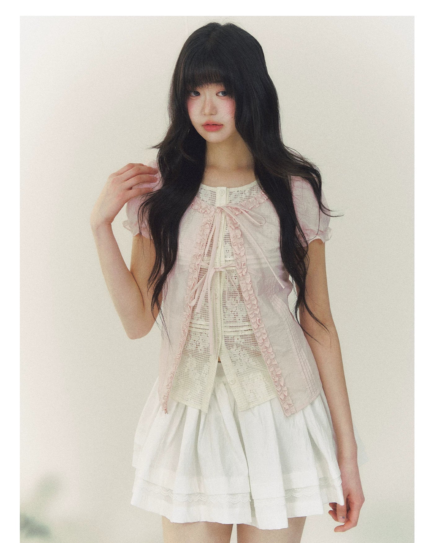 Blush Lace Tie-Front Blouse