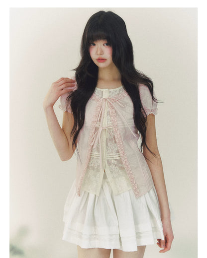 Blush Lace Tie-Front Blouse