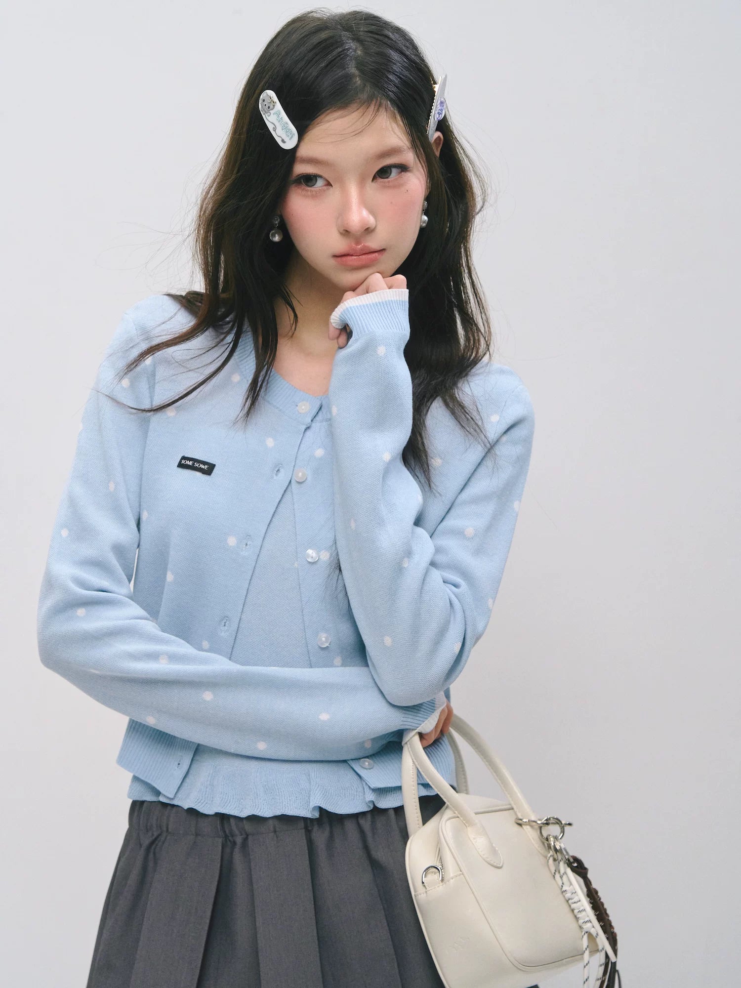 Ruffle Trim Bandeau &amp; Cardigan Knit Set