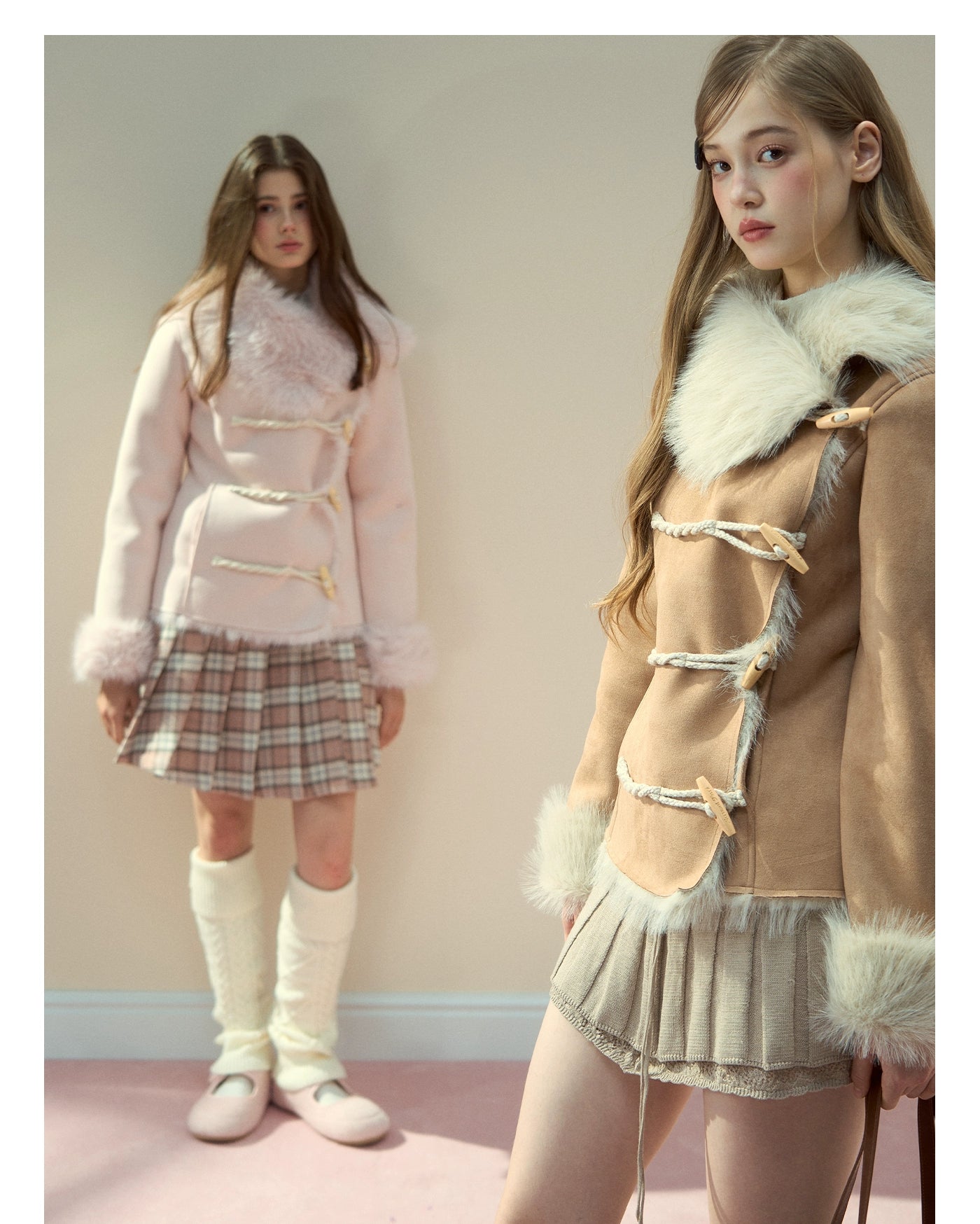 Vintage Suede Faux Fur Toggle Coat