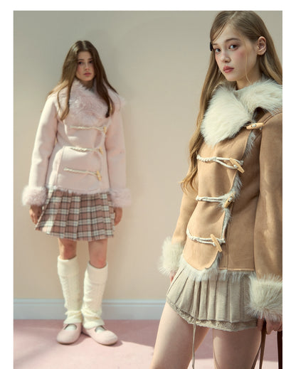 Vintage Suede Faux Fur Toggle Coat