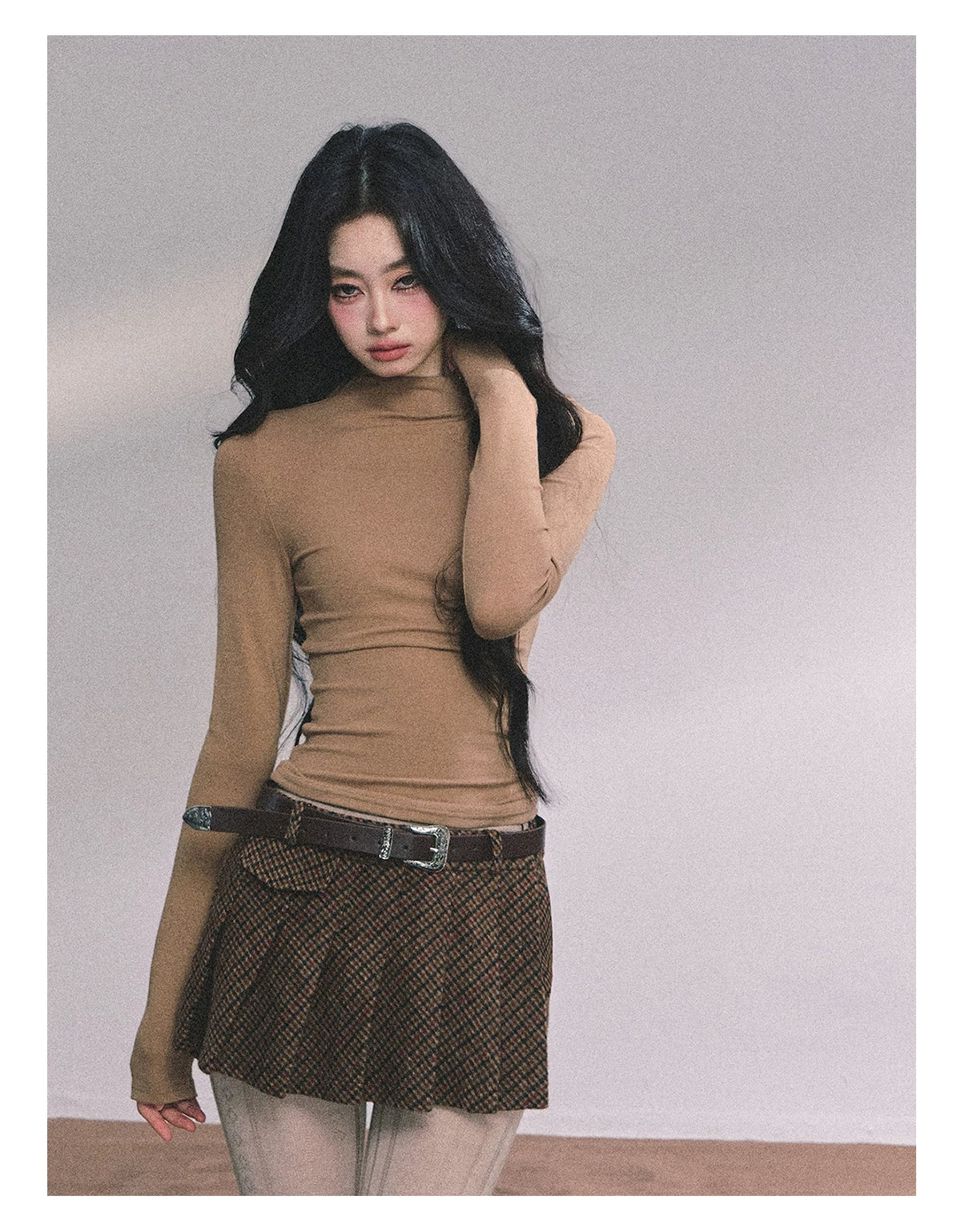 French High-Neck Knit Sweater