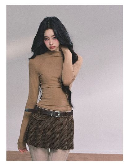 French High-Neck Knit Sweater