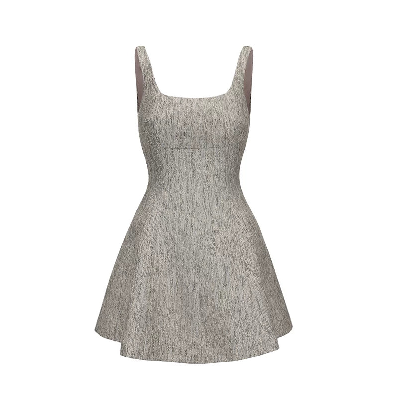 Wool-Blend Knitted Strap Fit-and-Flare Mini Dress