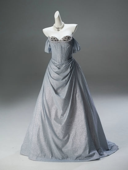 Elegant Silver Crystal Couture Gown