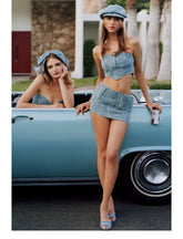 Blue Denim Jacquard Tank Top & Mini Skirt Set - CHINASQUAD