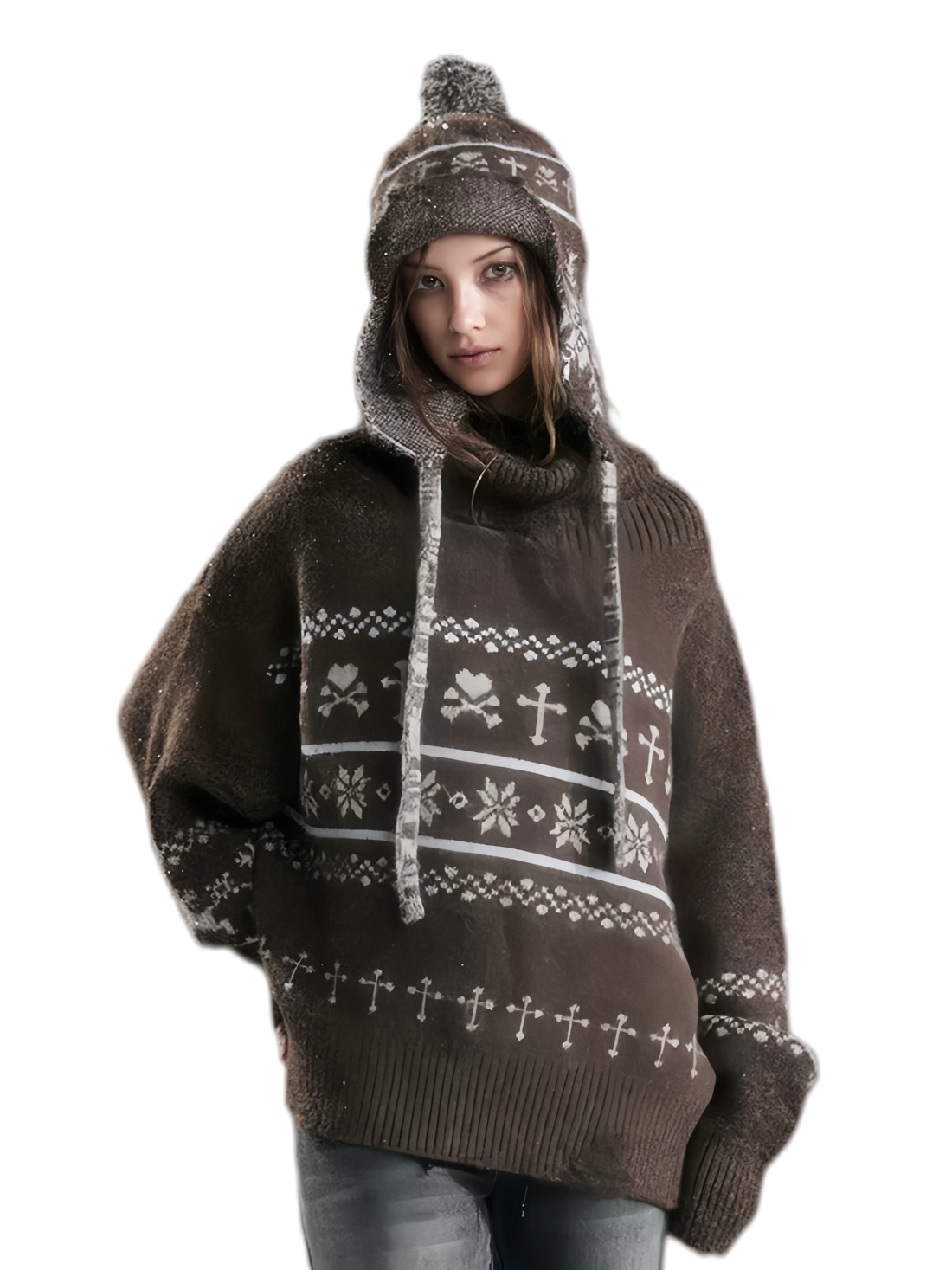 Cest Nous Fair Isle Knit Sweater – Brown (Pre-order)