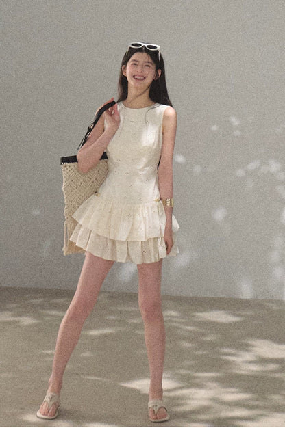 Bohemian Embroidered Cut-Out Cinched-Waist Summer Dress