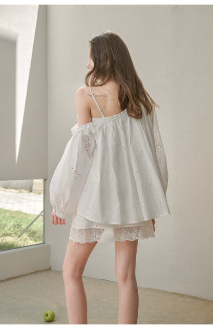 “Good Weather” Embroidered Cotton Blouse &amp; Skirt Set