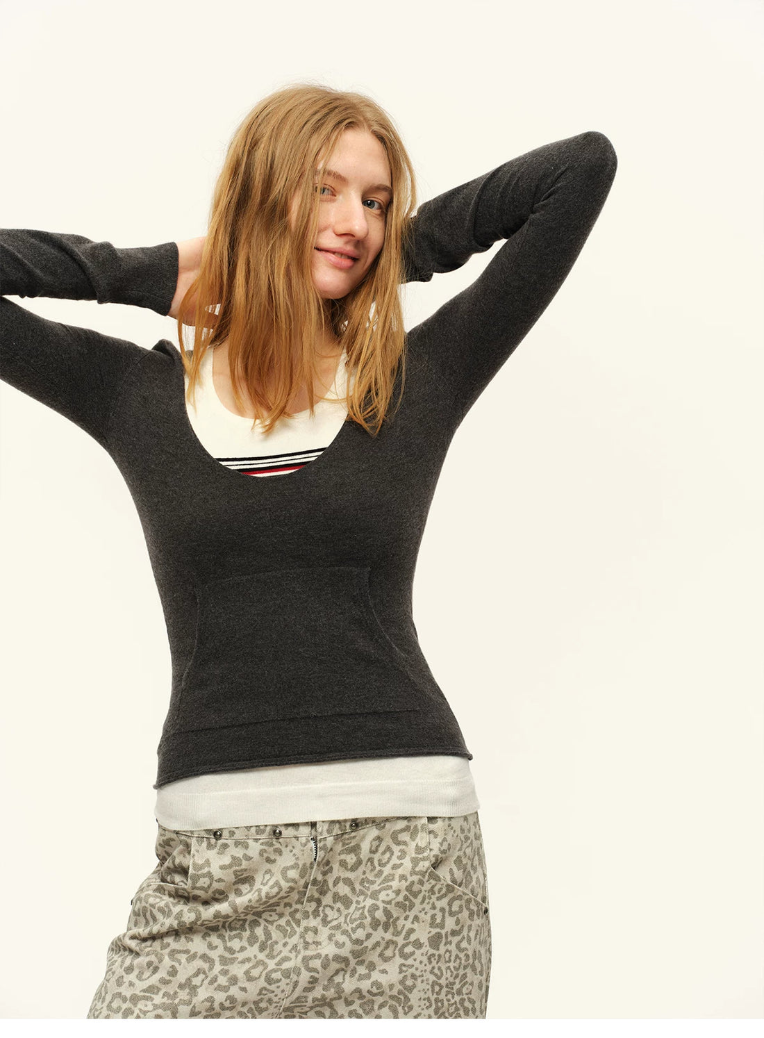 Vintage Contrast Wool-Blend Layered Knit T-Shirt