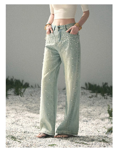 Pearl Studded Straight Leg Jeans