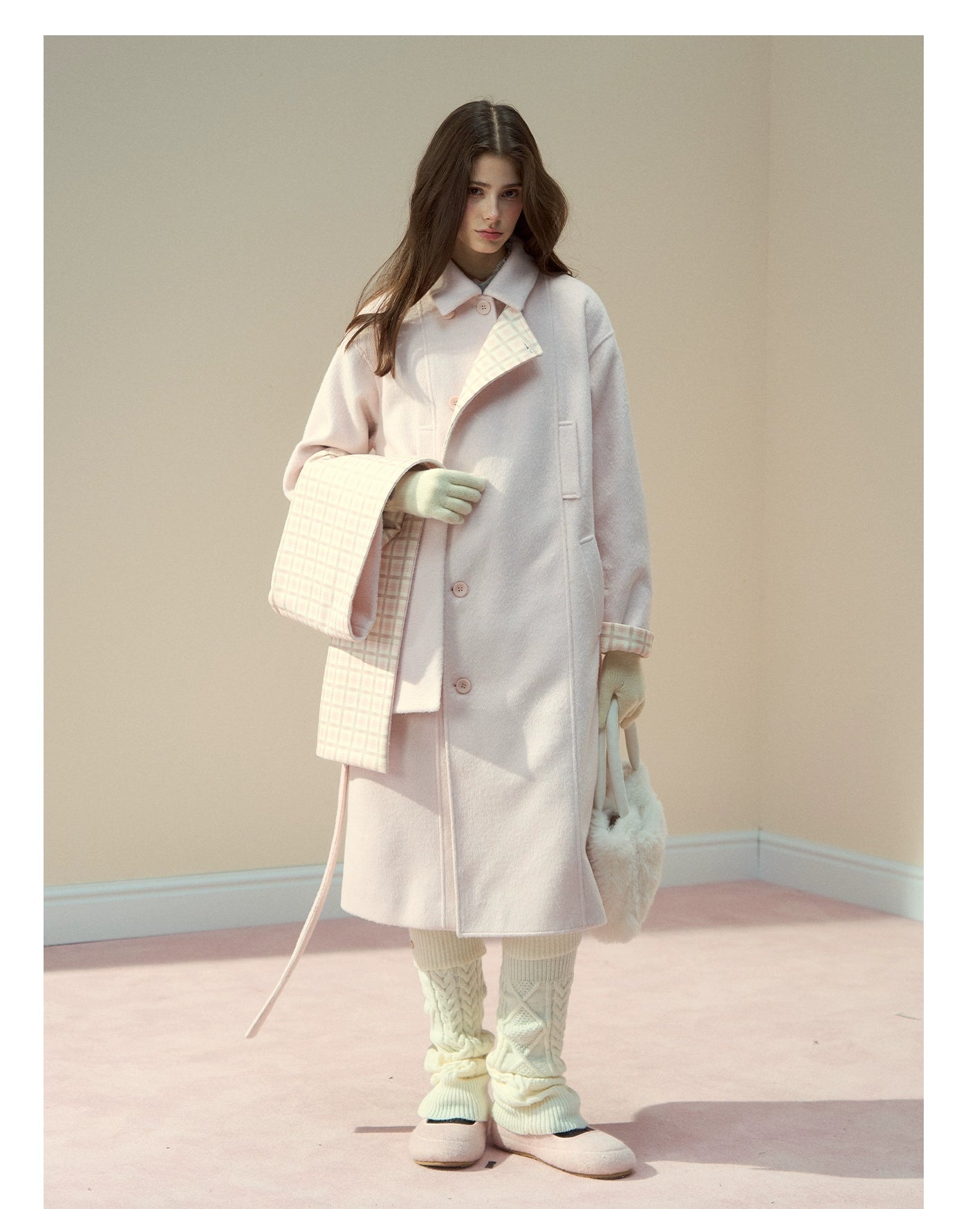 Berlin Avenue Wool Check Scarf Coat