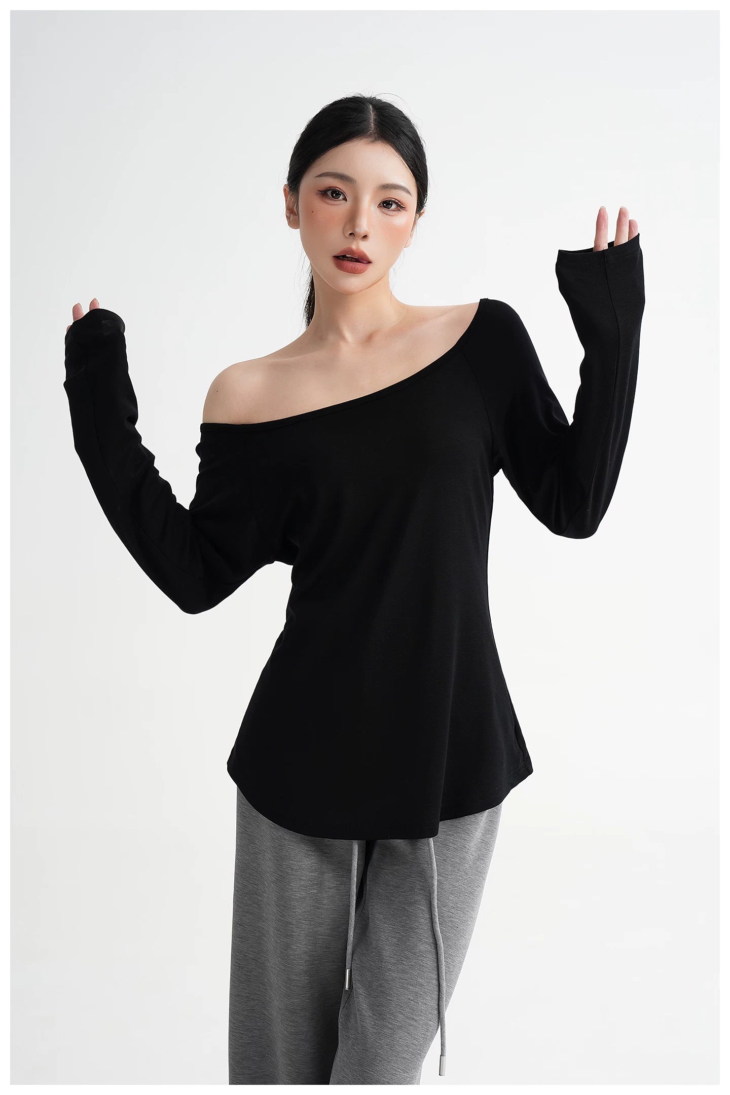 Waist-Cinching Fitted Long Sleeve T-Shirt