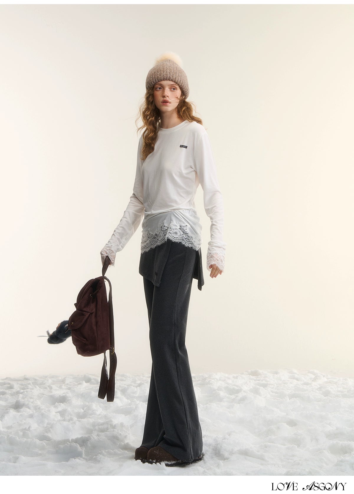 Asgony Asymmetric Layered Flare Knit Pants