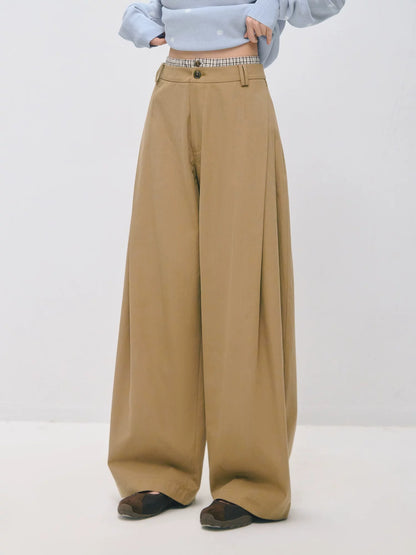Asymmetric Pleated Curved Wide-Leg Trousers