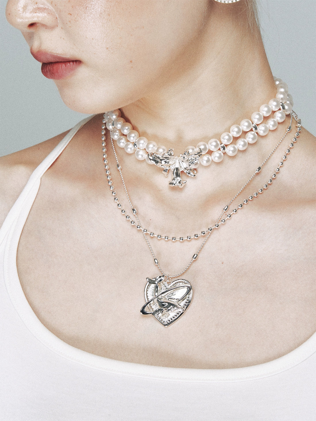 Silver Double-Layer Whale Heart Pendant Necklace