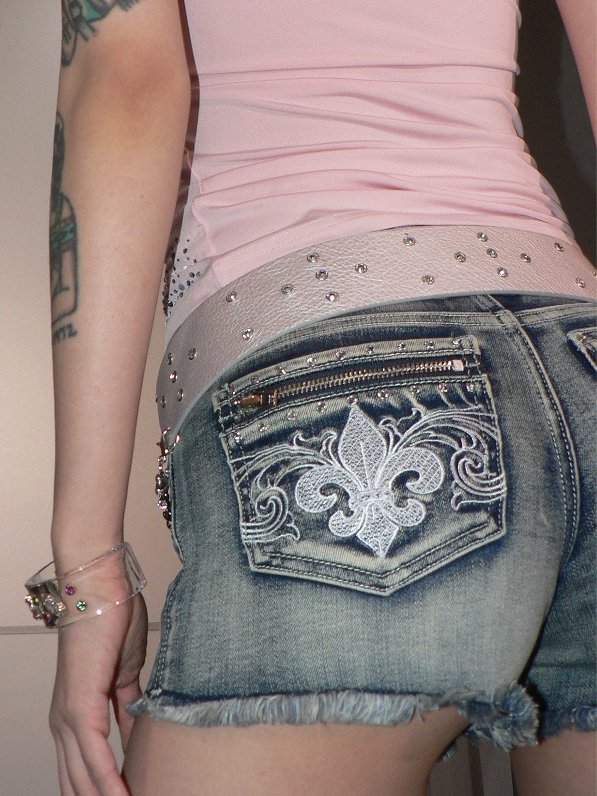 High-Waisted Embellished Denim Shorts