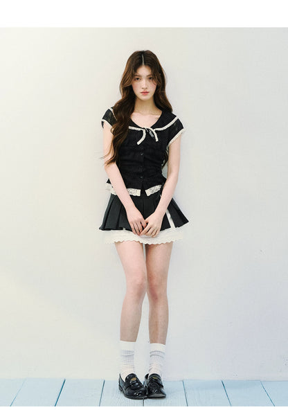 Vintage Sheer Polka Dot Sailor Collar Blouse