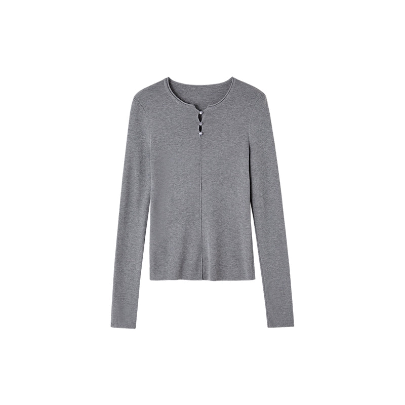 Striped Button-Up Knit Crewneck