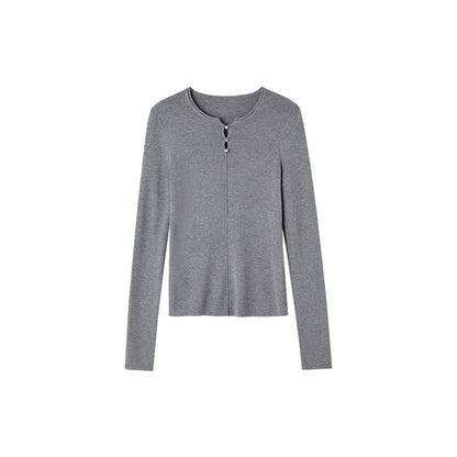 Striped Button-Up Knit Crewneck