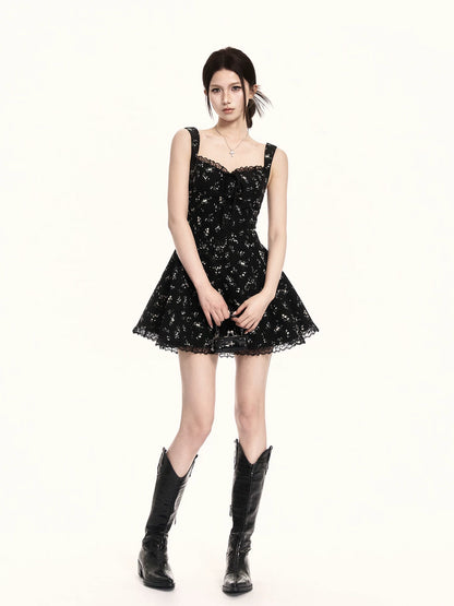 Midnight Bloom Square-Neck Floral Mini Dress