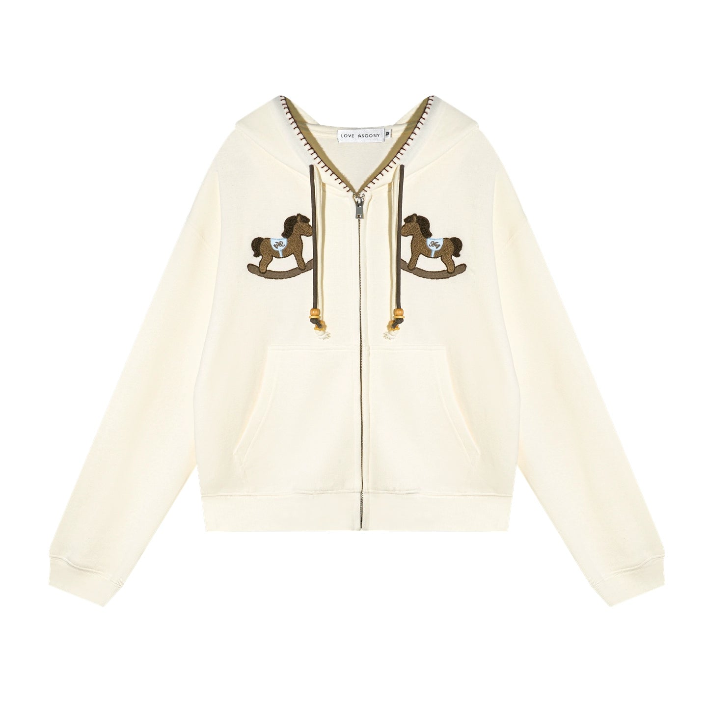 Embroidered Horse Beaded Zip-up Hoodie &amp; Pants Set