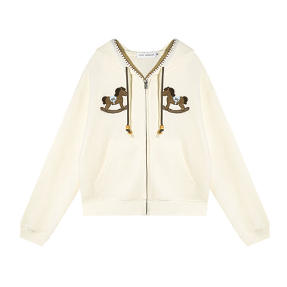 Embroidered Horse Beaded Zip-up Hoodie &amp; Pants Set