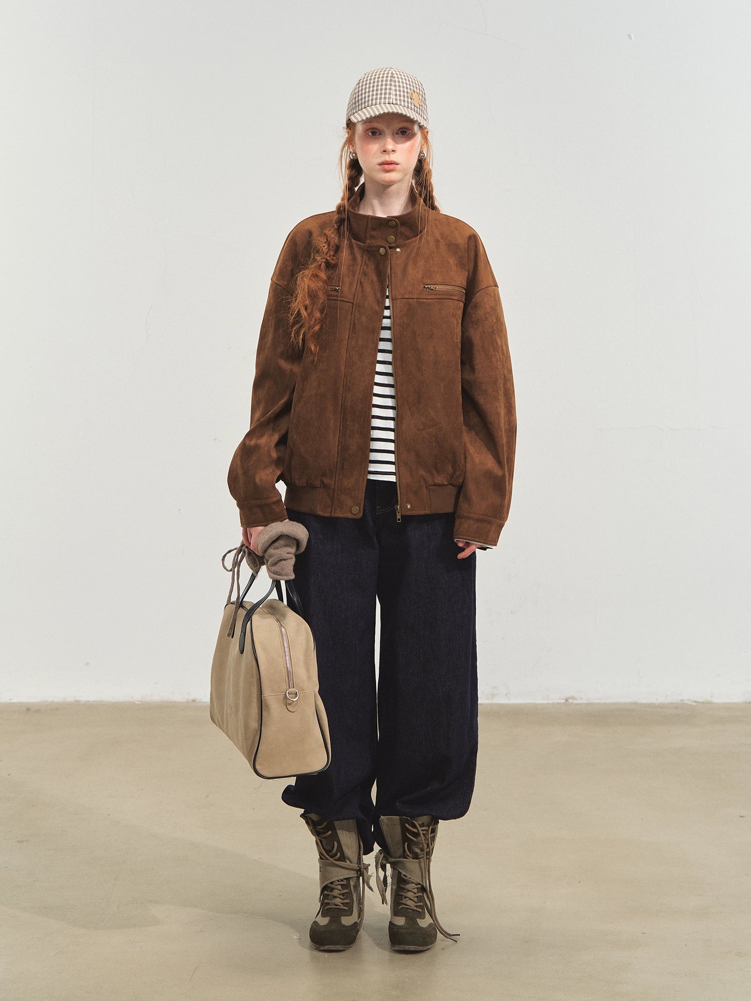 Faux Suede Varsity Jacket