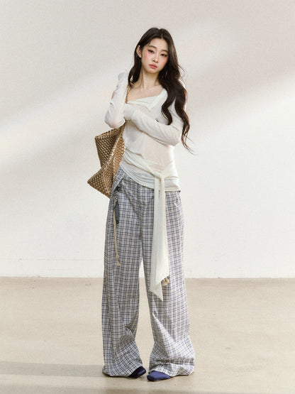Relaxed Plaid Cotton Wide-Leg Trousers