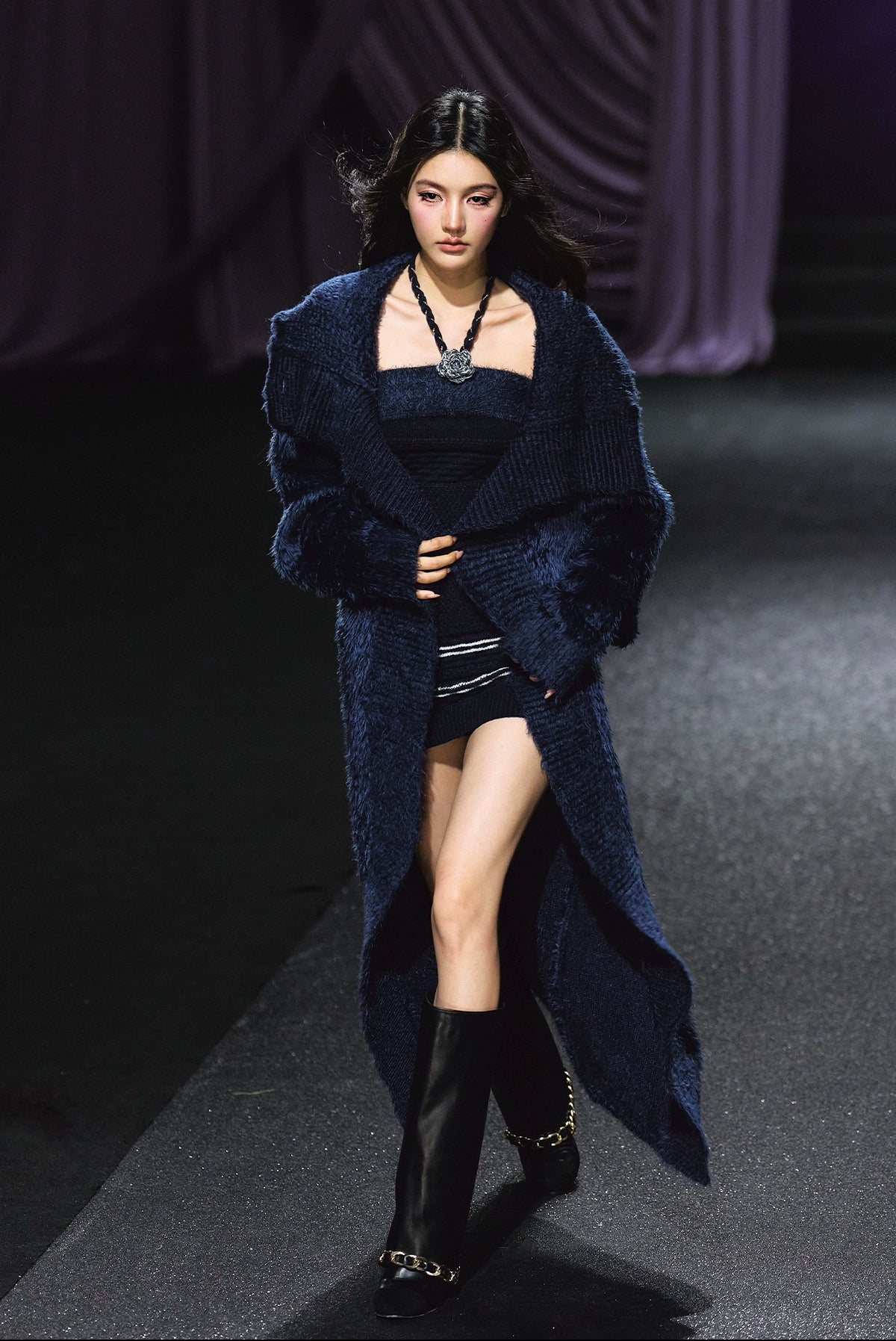 Contrast Knit Cardigan &amp; Hand-Crocheted Dress Set