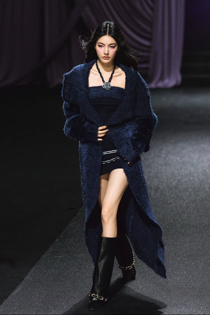 Contrast Knit Cardigan &amp; Hand-Crocheted Dress Set