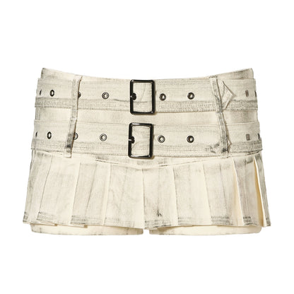 Belt Pleated Mini Skirt &amp; Tank Top Set