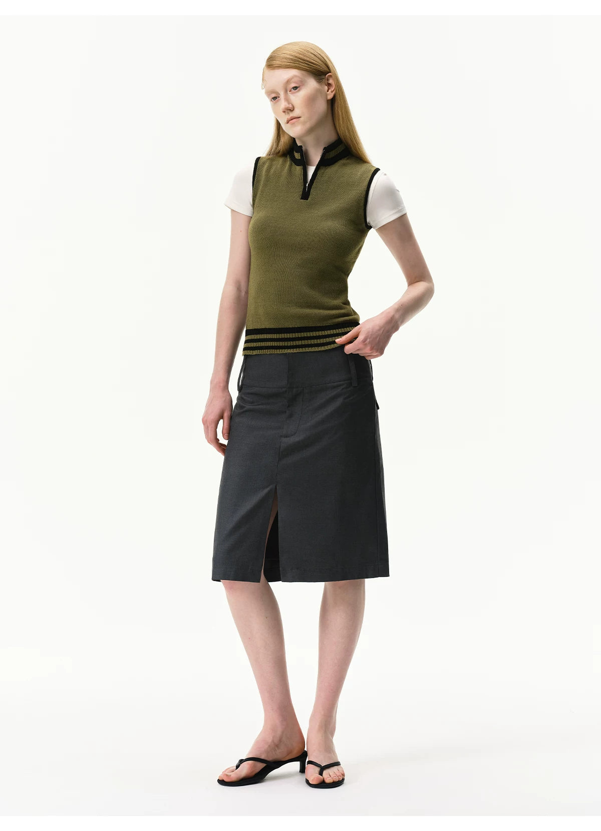 Linen-Blend Mock Neck Knit Tank