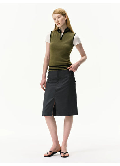 Linen-Blend Mock Neck Knit Tank