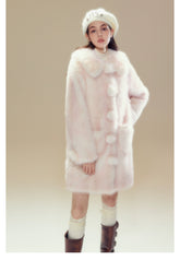 Pink Ombre Doll Collar Long Shearling Coat - CHINASQUAD