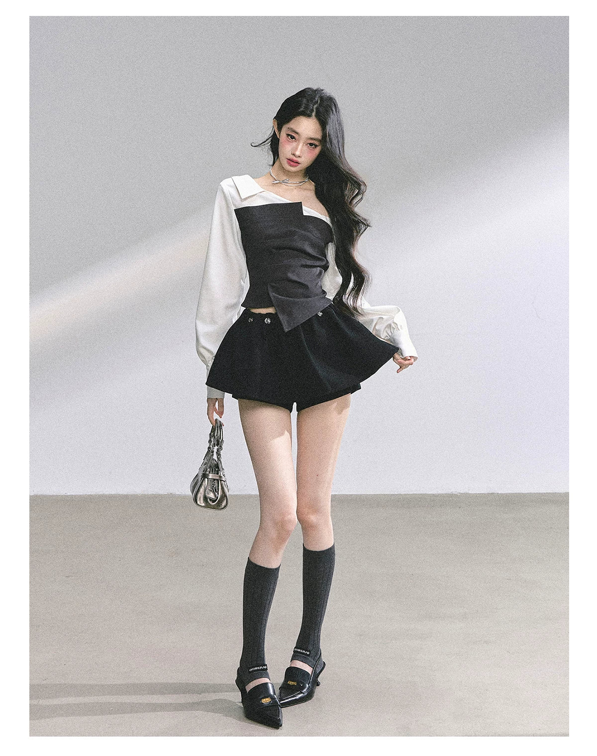 Faux Two-Piece Asymmetric Shoulder Shirt