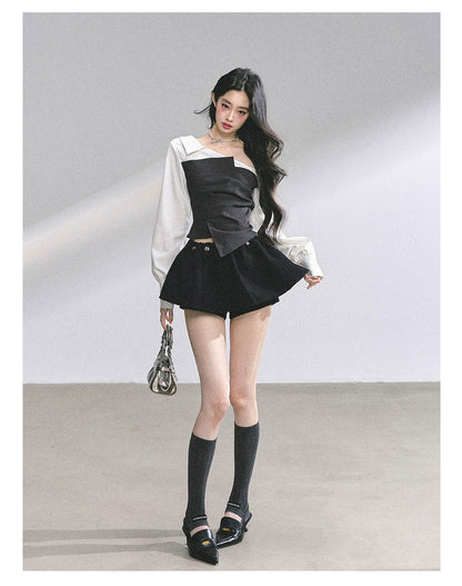 Faux Two-Piece Asymmetric Shoulder Shirt