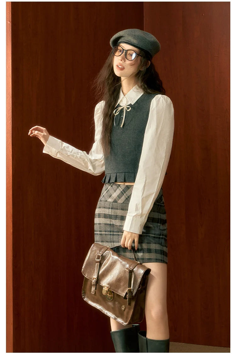 High-Waisted Plaid A-line Skirt - CHINASQUAD