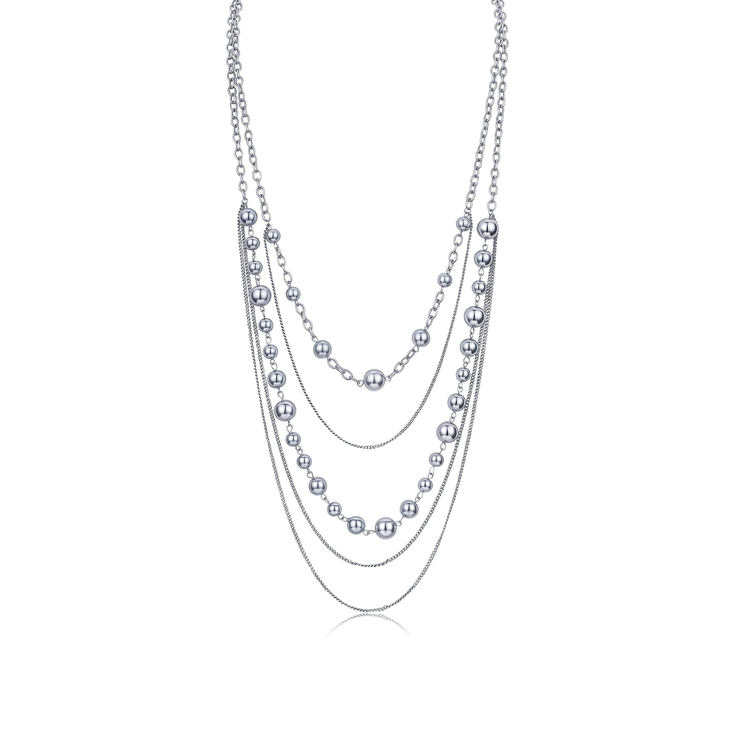 Silver Pearl Layered Sweater Necklace