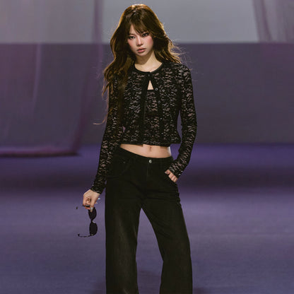 Lace &amp; Satin Layered Cardigan &amp; Lace Camisole