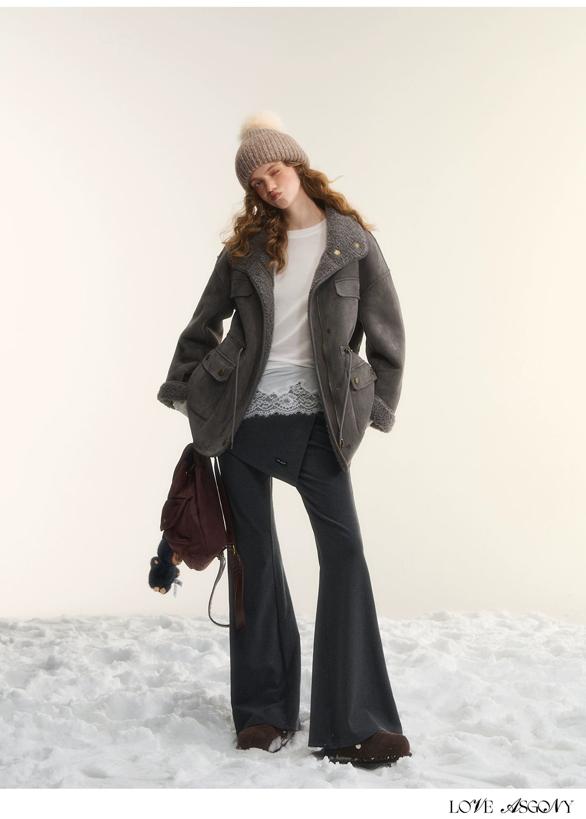 Asgony Asymmetric Layered Flare Knit Pants