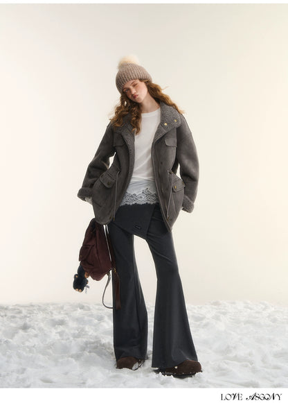 Asgony Asymmetric Layered Flare Knit Pants