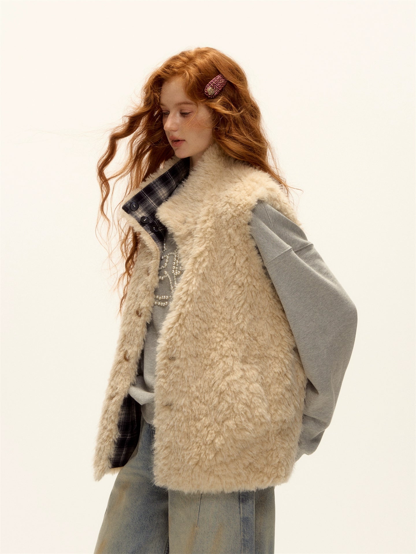 Reversible Plaid Fleece Button-Up Vest