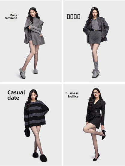 Double-Layer Black Sheer Pantyhose, Black Semi-Sheer Tights