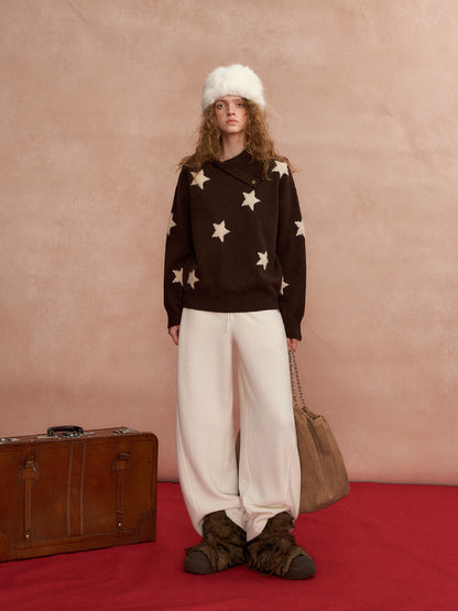 Asymmetric Star-Pattern Knit Sweater