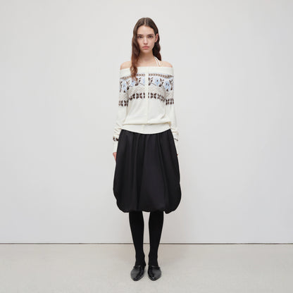 Air Isle Off-Shoulder Wool Knit Sweater