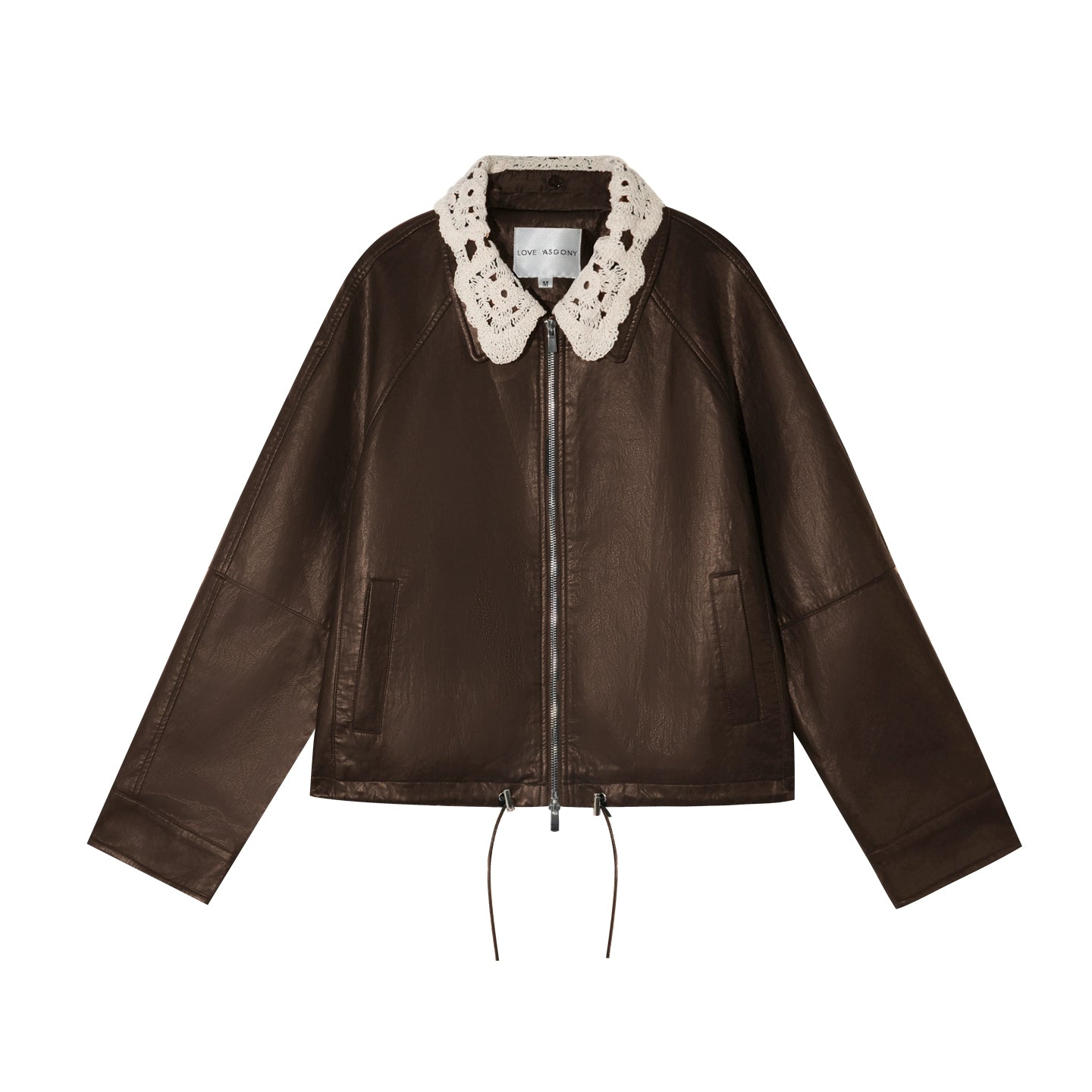 Detachable Collar Zip-Up Leather Jacket
