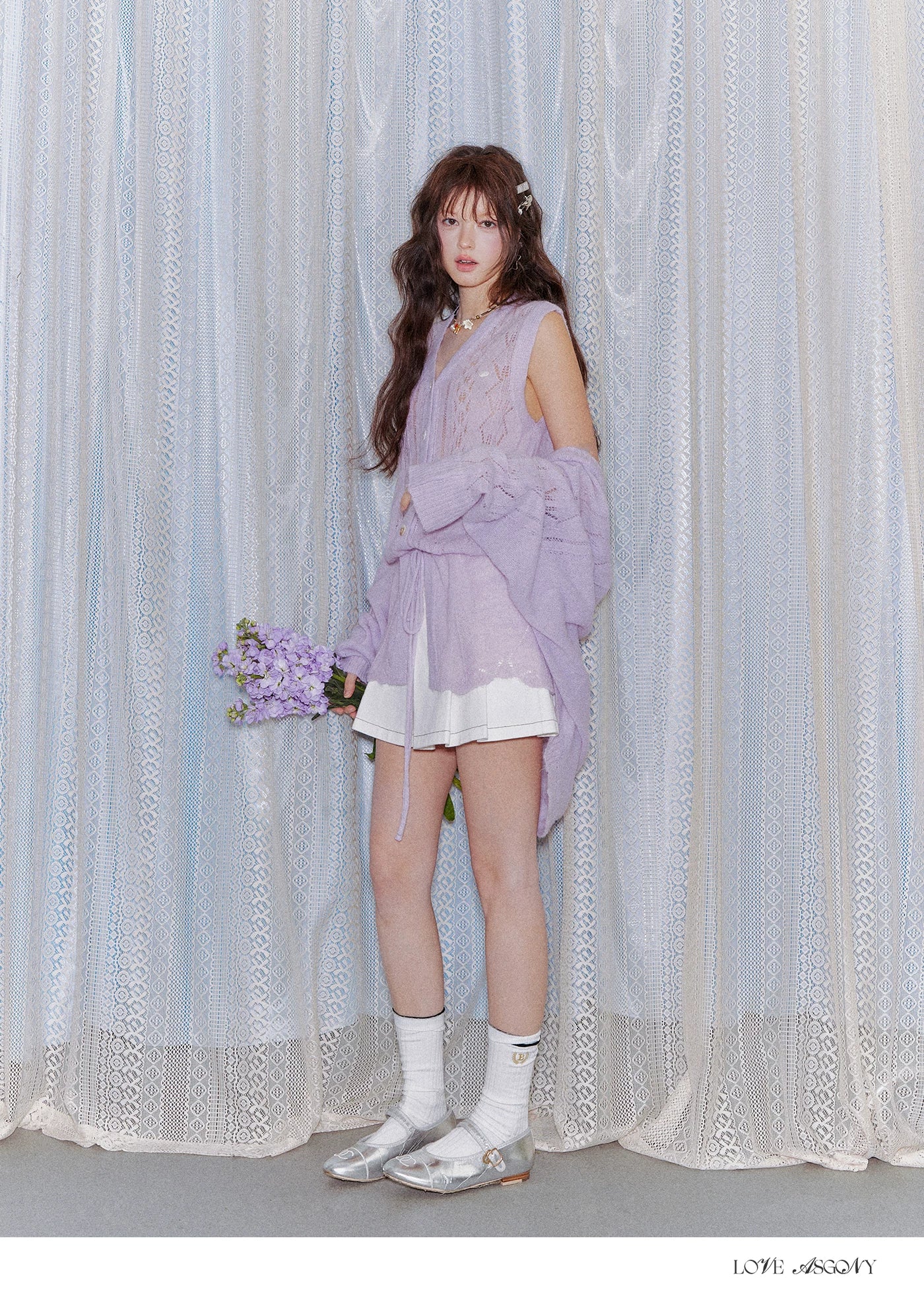 Mohair Wool-Blend Drawstring Cami &amp; Cardigan Set