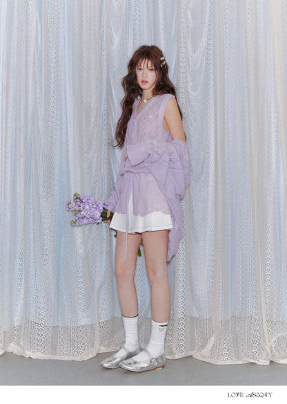 Mohair Wool-Blend Drawstring Cami &amp; Cardigan Set