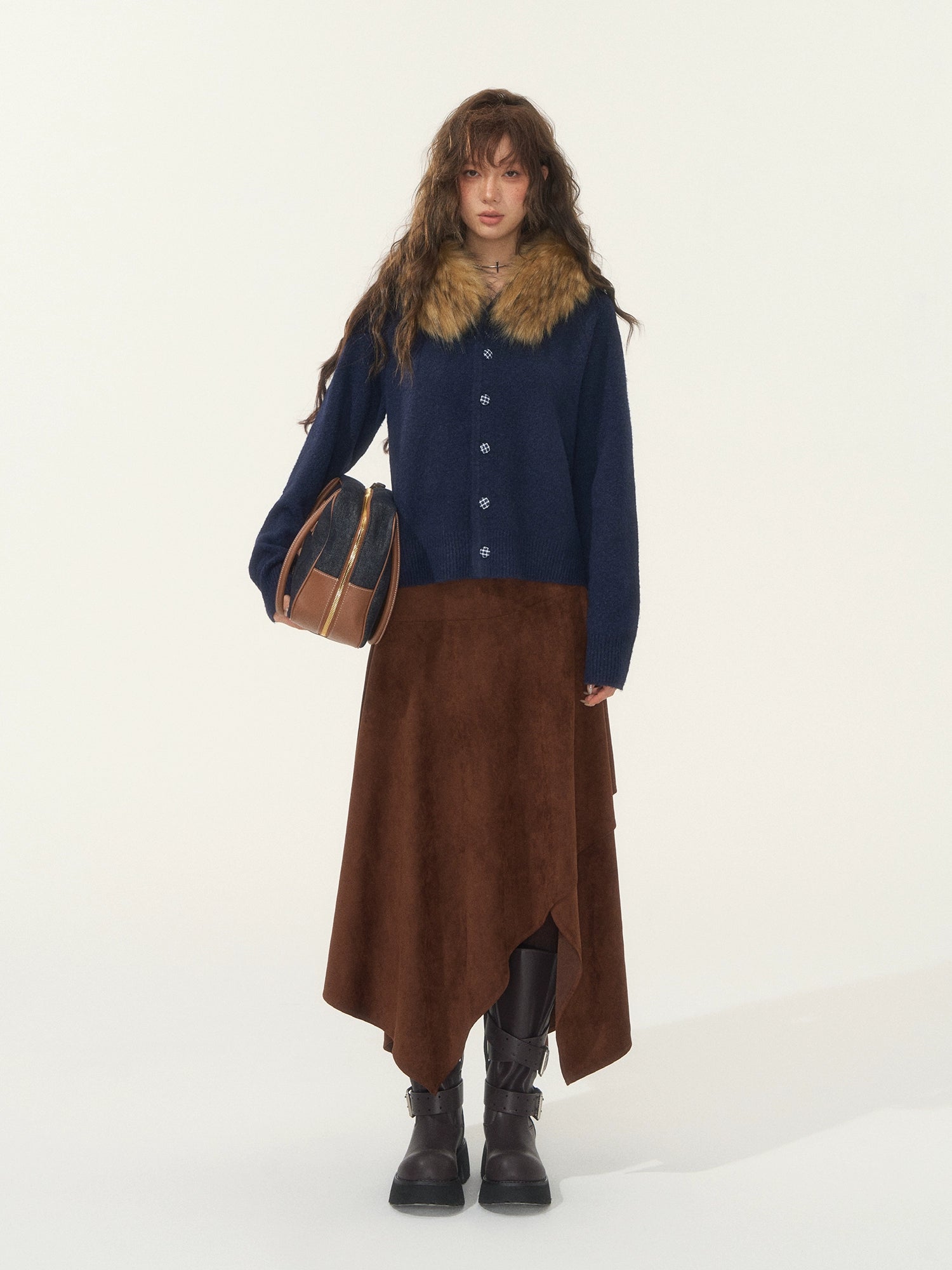 Detachable Fur-Collar Fleece Hooded Cardigan